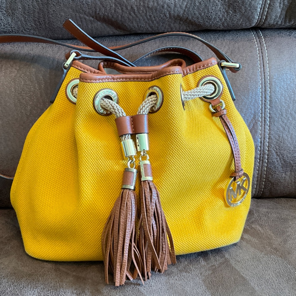 Michael Kors Yellow and Brown Shoulder Bag